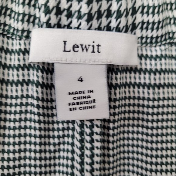 Lewit Posy Rosa Dress Womens 4 Green/White Houndstooth V-Neck Slit Front - Picture 5 of 14